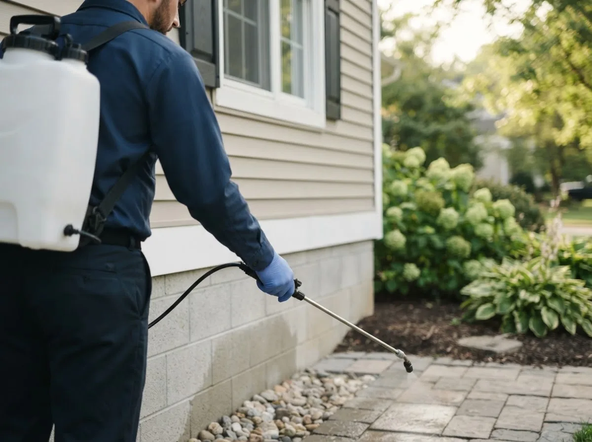 Pest control technician inspecting a home in Doerun, GA